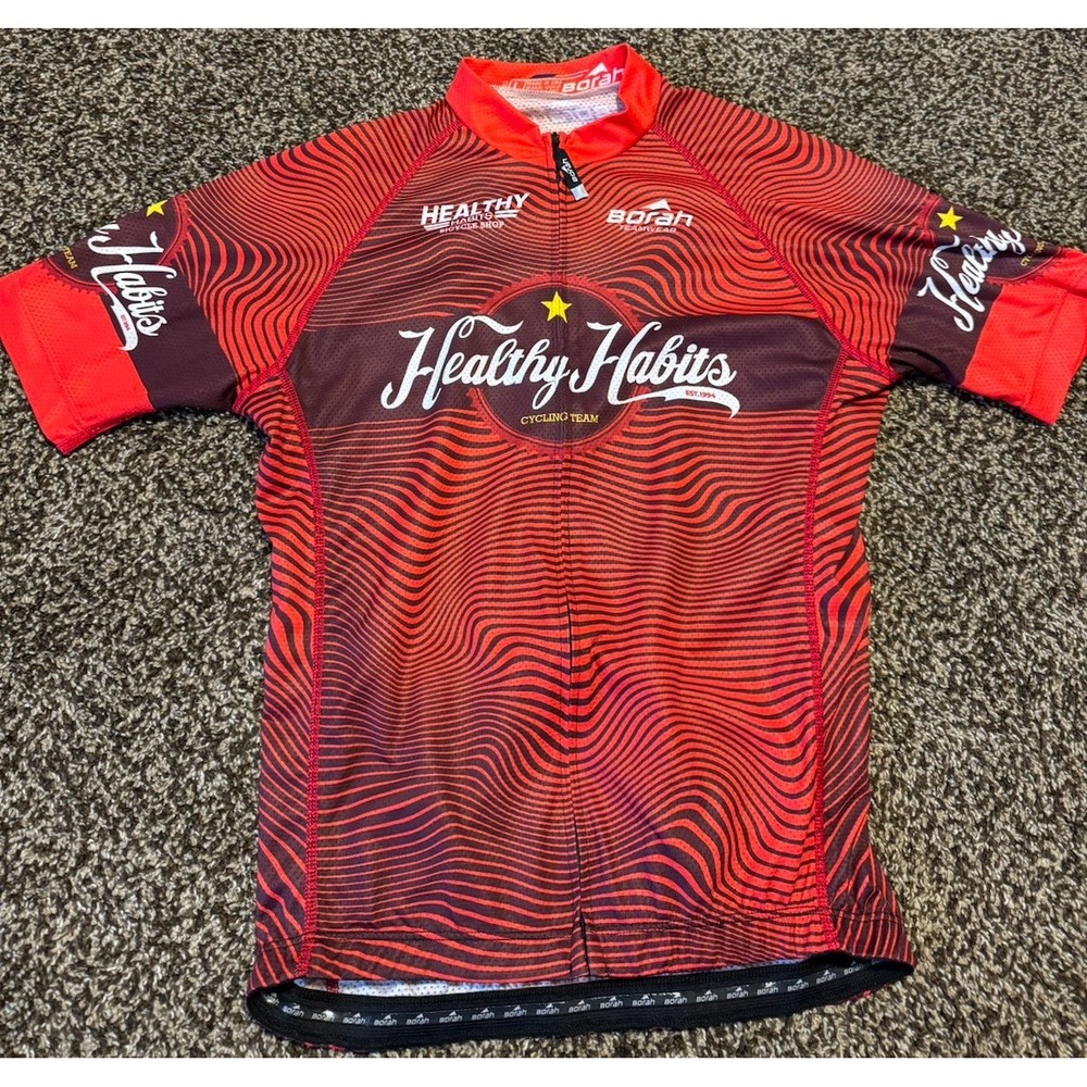 Borah Cycling Jersey Mens Large Healthy Habits Team Bike Shirt Red Black
